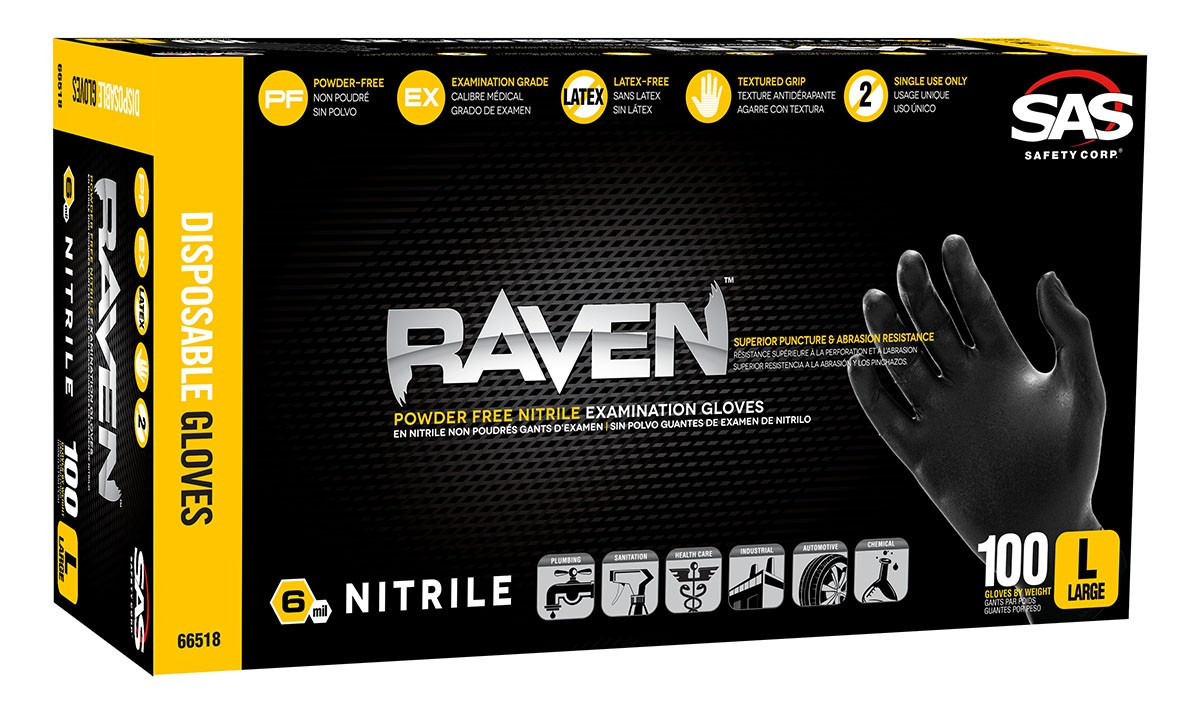 5 mil Black Nitrile Gloves, Large, Powder Free, 1000/cs - Unisan Direct