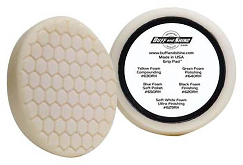 7.5" US White Ultra Finishing Hex Faced Foam Grip Pad with Center Ring Backing (629RH)