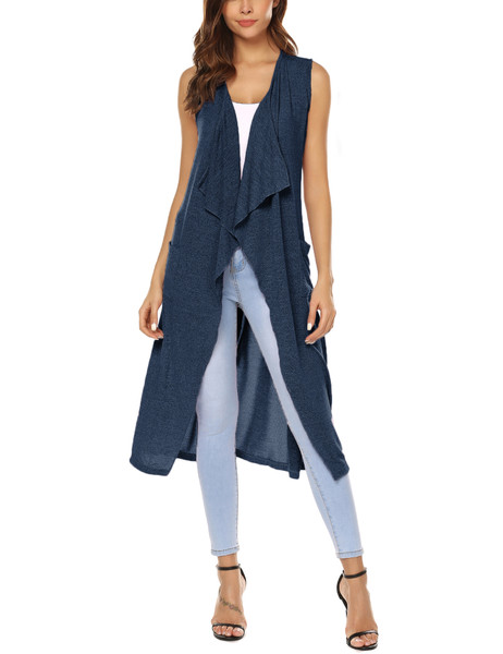 URRU Womens Casual Sleeveless Open Front Cardigan Sweater Vest with Pockets and Belt S-XXL