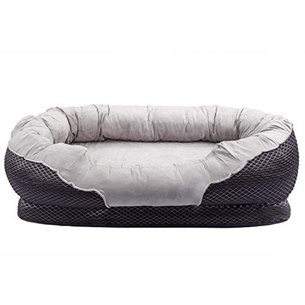 Pet Deluxe Dog and Puppy Bed, Grooved Orthopedic Foam Beds with Removable Washable Cover, Ultra Comfort, Padded Rim Cushion, Nonslip Bottom for Dogs