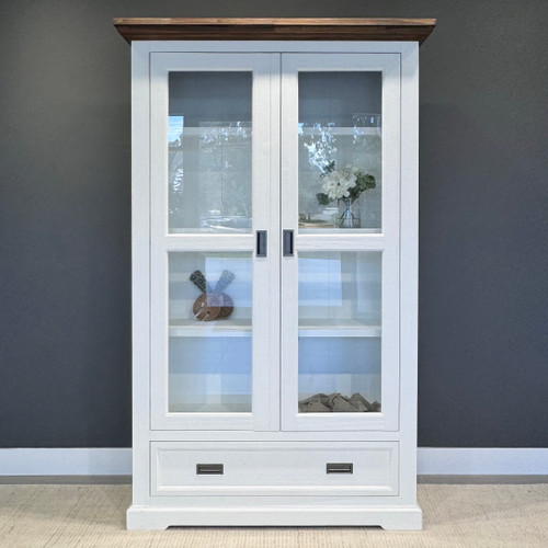 Provedore Two Tone Glass Display Cabinet - Double Door, 1 Drawer