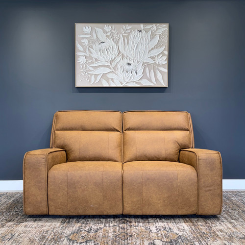 Boston 2 Seater Dual Power Sofa - Tan Leather Air