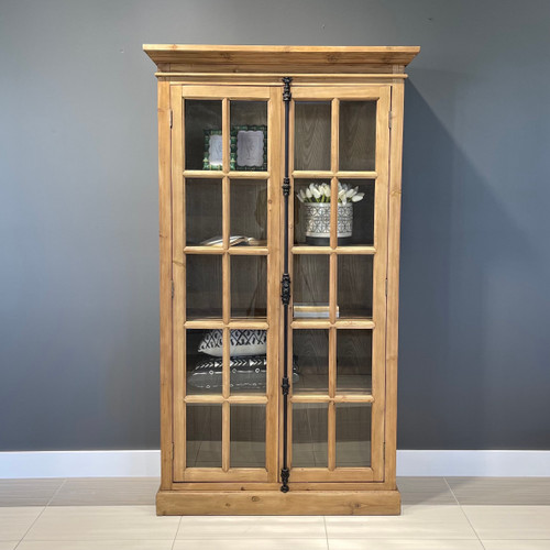 Hagrid Glass Door Display Cabinet - Made from recycled materials inc. metal, timber & hardware. Expect imperfections such as warping, scratches, dents, cracks, splinters & chips, these ARE NOT covered by warranty.