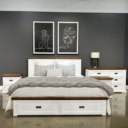 Provedore Two Tone King Bed, 1x Dresser, 2x Bedside & Diamond Deluxe Mattress Suite