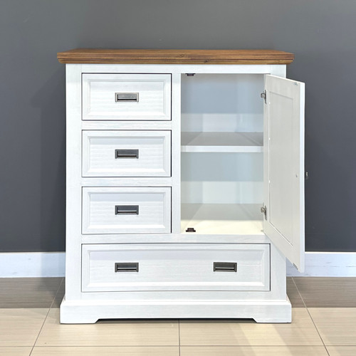 Provedore Two Tone Tallboy w/ 1 Door, 4 Drawers