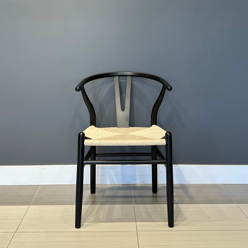 Wishbone Dining Chair - Black w/ Natural Seat