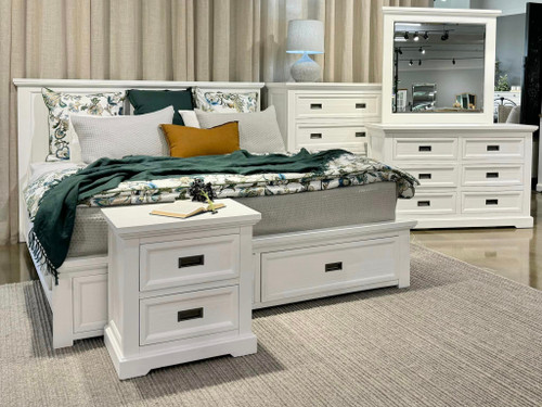 Provedore All White King Bed, 1x Dresser, 2x Bedside & Diamond Deluxe Mattress Suite