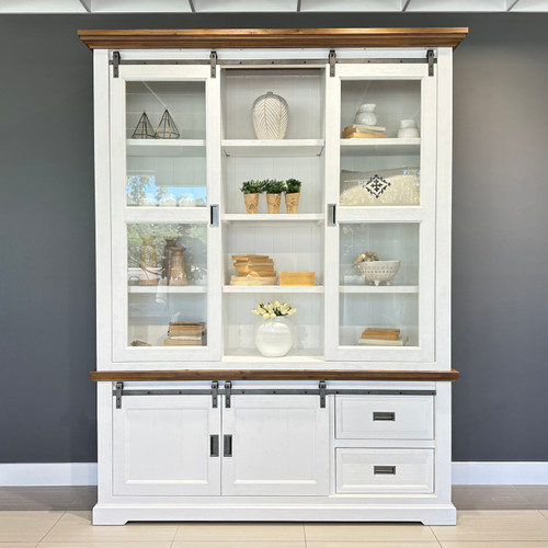 Provedore Two Tone Hutch w/ Barn Doors & Small Tv Unit 2 Sliding Doors 2 Drawers