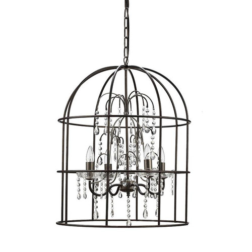 Metal Birdcage Lamp w/ Glass Crystals
