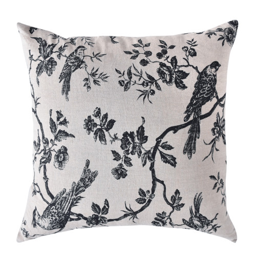 Black Bird Cushion 55x55cm - Natural w/ Black Print