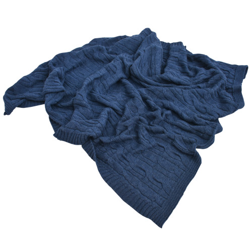 Cable Throw Australian Merino Wool - Navy