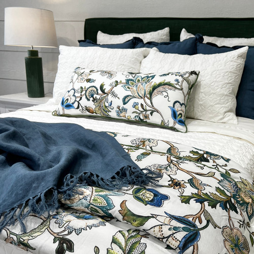 Botanical Comforter Set - Includes Pair of Standard Pillowcases - Soft Hues of Green, Blue & Sand on White