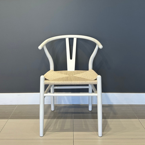 Wishbone Dining Chair - White w/ Natural Seat - Set of 10