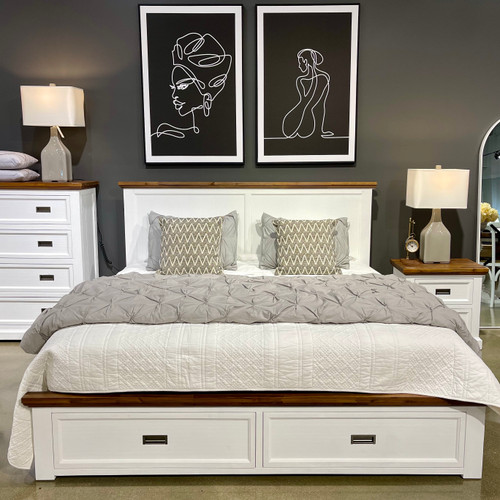 Provedore Two Tone Queen Bed w/ 2 Storage Drawers & Quality Sleep Queen Mattress