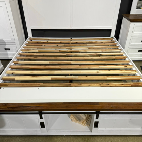 Provedore Two Tone Queen Bed w/ Barn Doors & Quality Sleep Queen Mattress