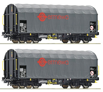 ROCO 76039 2 piece set sliding tarpaulin wagons, Ermewa (DC)(HO)