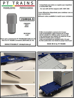 PT TRAINS 210010.3 34 PINS FOR PT TRAINS CONTAINERS (NEM380) GREY (H0)