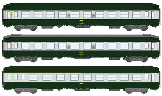 REE VB-187 Set de 3 Voitures UIC Sleeping Coaches (2 x B9C9x / 1 x A4C4B5C5) Green 302 / ALU (DC)(HO)