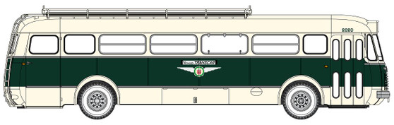 REE CB-136 Green and cream Renault R4190 coach – “TRANSCAR TRAVEL” (75) (H0)