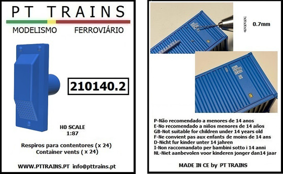 PT TRAINS 210140.2 CONTAINER VENTS (BLUE) 24 PIECES (H0)