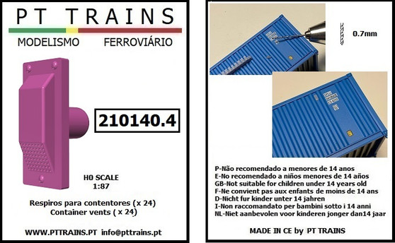 PT TRAINS 210140.4 CONTAINER VENTS (PURPLE) 24 PIECES (H0)