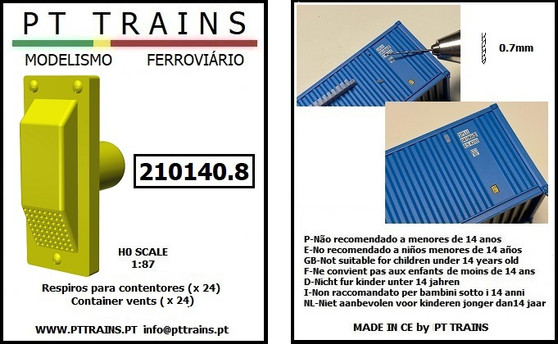 PT TRAINS 210140.8 CONTAINER VENTS (YELLOW) 24 PIECES (H0)