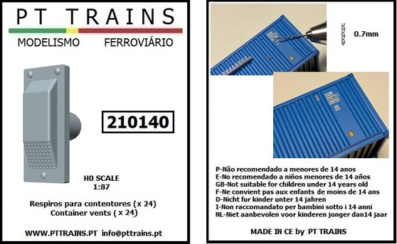PT TRAINS 210140 CONTAINER VENTS (GREY) 24 PIECES (H0)