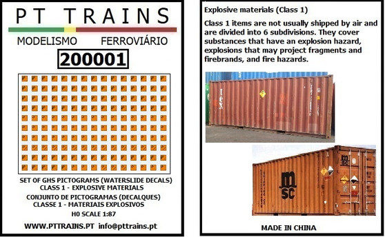 PT TRAINS 200001 SET OF GHS PICTOGRAMS CLASSE 1 EXPLOSIVE MATERIALS (H0)