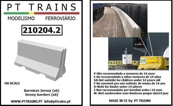 PT TRAINS 210204.3 JERSEY BARRIERS BLACK 6 PIECE (H0)