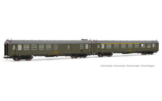 ELECTROTREN HE4025 RENFE, 2-unit set 5000 coaches, BBD4 baggage + AAR bar, with UIC rubber vestibules, olive green livery, ep. IV (DC)(H0)