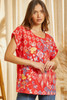 SAVANNA JANE TUNIC TOP EMBROIDERY - LADIES SHIRT  - T11594-TOMATO