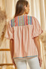 SAVANNA JANE AZTEC EMBROIDERY PUFF SLEEVES - LADIES SHIRT  - T11635-1 RED