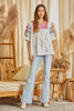 SAVANNA JANE WHITE FLORAL AZTEC EMBROIDERY - LADIES SHIRT  - T11645-1 IVORY