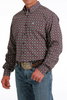 CINCH BURGUNDY GEOMETRIC PRINT - MENS SHIRT  - MTW1105597