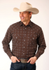 ROPER BROWN WHITE RETRO PRINT - MENS SHIRT  - 1-01-019-708BR