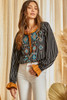 SAVANNA JANE STRIPPED WITH AZTEC EMBROIDERY - LADIES SHIRT  - T12264-1PLUS