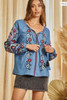 SAVANNA JANE FLOWERS DENIM PRINT - LADIES SHIRT  - T12644-PLUS