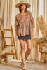 SAVANNA JANE MOCHA EMBROIDERY BELL SLEEVE - LADIES SHIRT  - T12741-1MOCHA