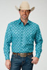 ROPER BLUE TURQUOISE ALLOVER PRINT - MENS SHIRT  - 3-01-325-2029BU