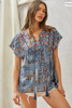 SAVANNA JANE NAVY PRINT BABYDOLL - LADIES SHIRT  - T13088-1