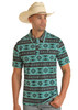 ROCK & ROLL AZTEC STRIPE SNAP TURQUOISE - MENS POLO  - TM51T03517