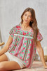 SAVANNA JANE RED EMPIRE LINE LACE EMBROIDER - LADIES SHIRT  - T13283-1 RED MULTI