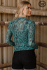 STERLING KREEK TURQUIOSE TOOLED MESH - LADIES SHIRT  - TOOLED IN TURQUOISE TOP