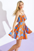ORANGE BLUE LEAF PRINT DRESS - LADIES DRE   - ID21197