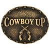 ATTITUDE BY MONTANA SILVERSMITHS COWBOY UP UP REVOLVER GOLD - ACC BUCKLE  - A1007C