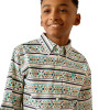 ARIAT JUDGE CLASSIC FIT TEAL PRINT - KIDS BOYS SHIRT - 10054789