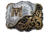 MONTANA SILVERSMITHS TWO TONE STEER HEAD FEATHERS - ACC BUCKLE  - 35410YG-447M