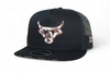 LOST CALF 3D LOGO BLACK COW PRINT - HATS CAP  - COWHIDE BLACK FLAT