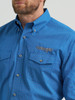 WRANGLER LOGO SNAP CERULEAN HATCH BLUE - MENS SHIRT  - 112369443