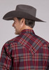 STETSON BURGUNDY DOBBY PLAID - MENS SHIRT  - 11-001-0478-6058WI
